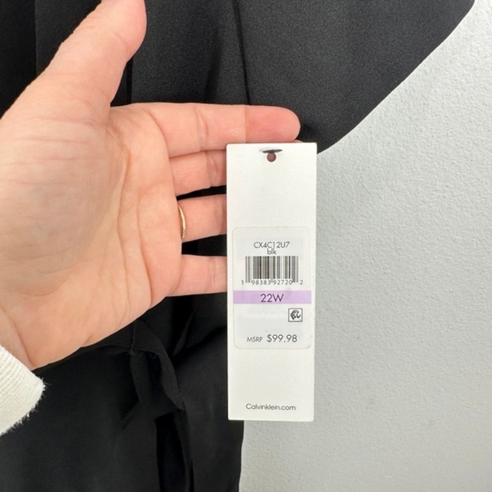 Calvin Klein Womens Plus Size 22W Black Short Sleeve Tie Waist Ruffle‎ Hem Dress - Picture 7 of 9